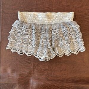 Jolt Gray Crocheted High Waist Shorts with Chic Appeal
